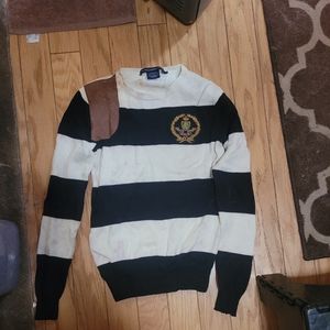 Ralph & Lauren striped sweater with leather shoulder pad